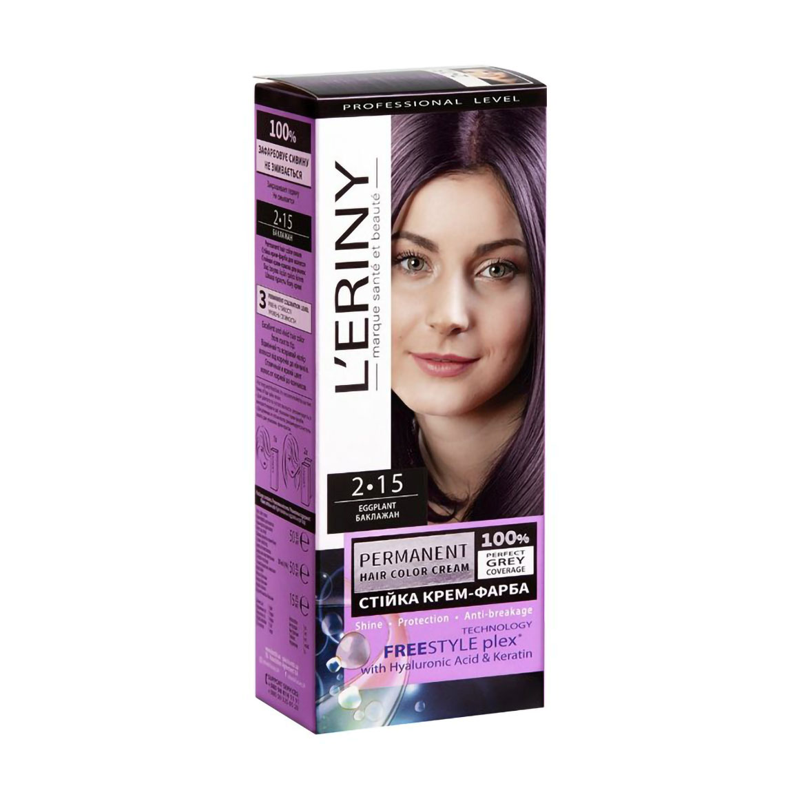Стійка крем-фарба для волосся L'ERINY Permanent Hair Color Cream 2.15 Баклажан, 115 мл
