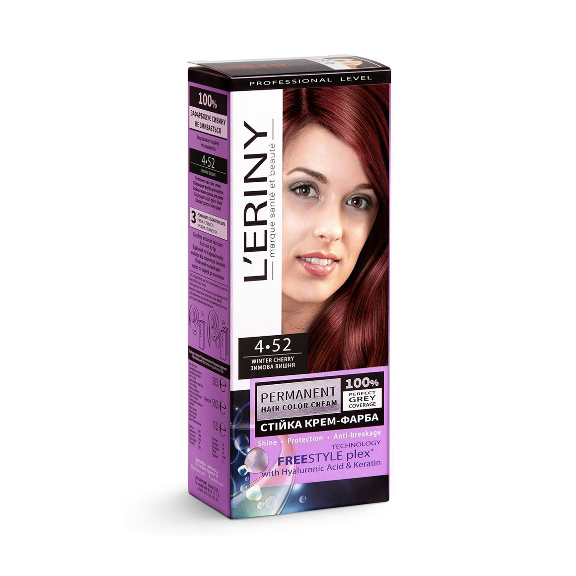 Стійка крем-фарба для волосся L'ERINY Permanent Hair Color Cream 4.52 Зимова вишня, 115 мл